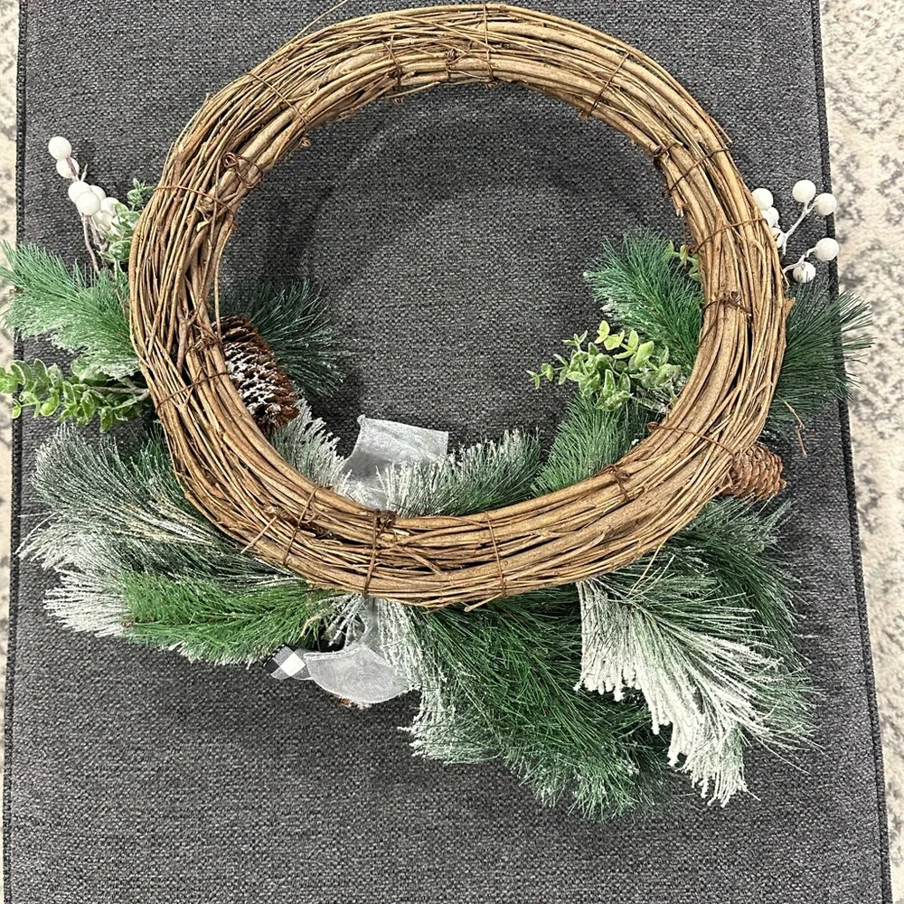 Festive Green and White Holiday Wreath